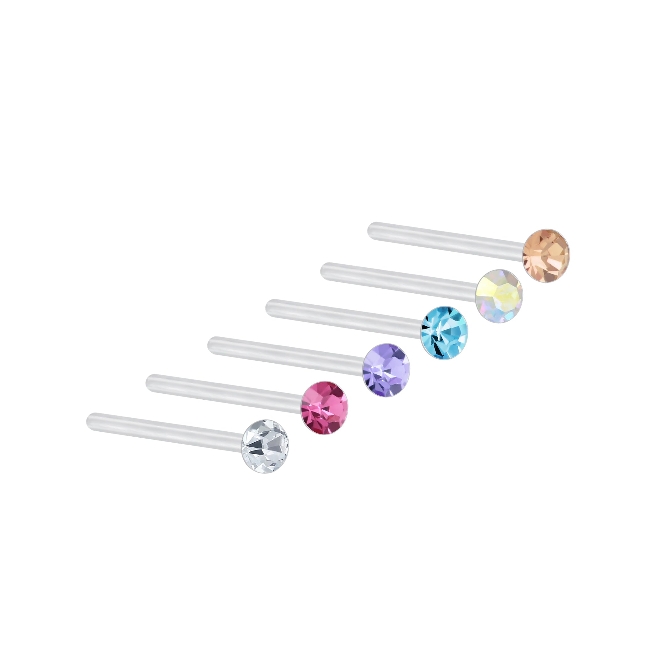 Set de 6 piercings para la nariz de plata multicolor