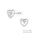 Pendientes de corazón de plata ley 925 y diamante