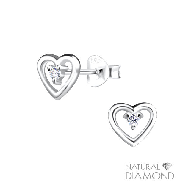 Pendientes de corazón de plata ley 925 y diamante
