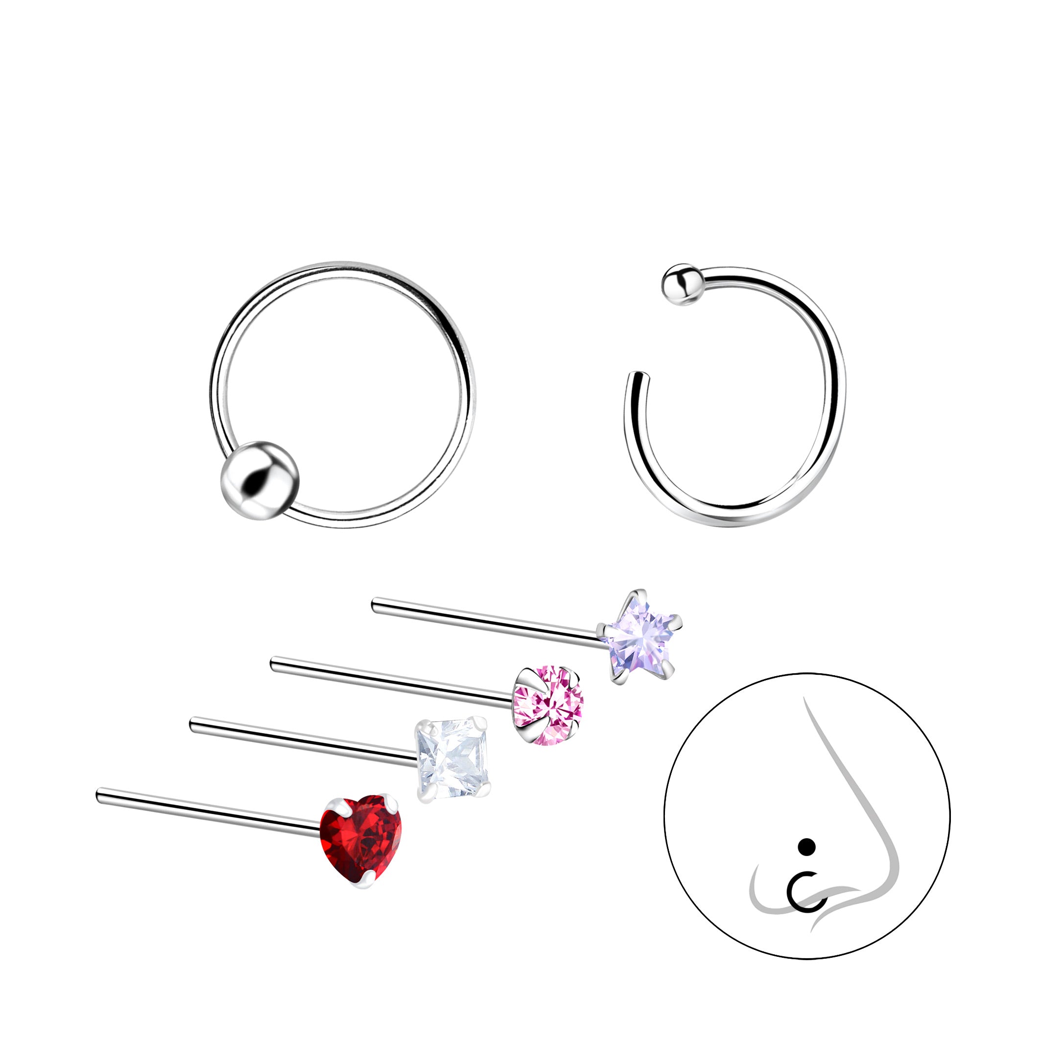 Conjunto de joyas para la nariz de plata mixta