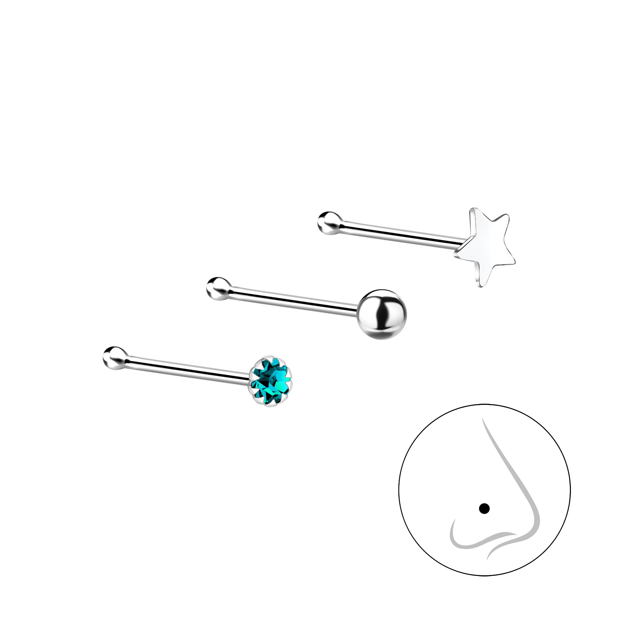 Conjunto de joyas de plata para la nariz mixta