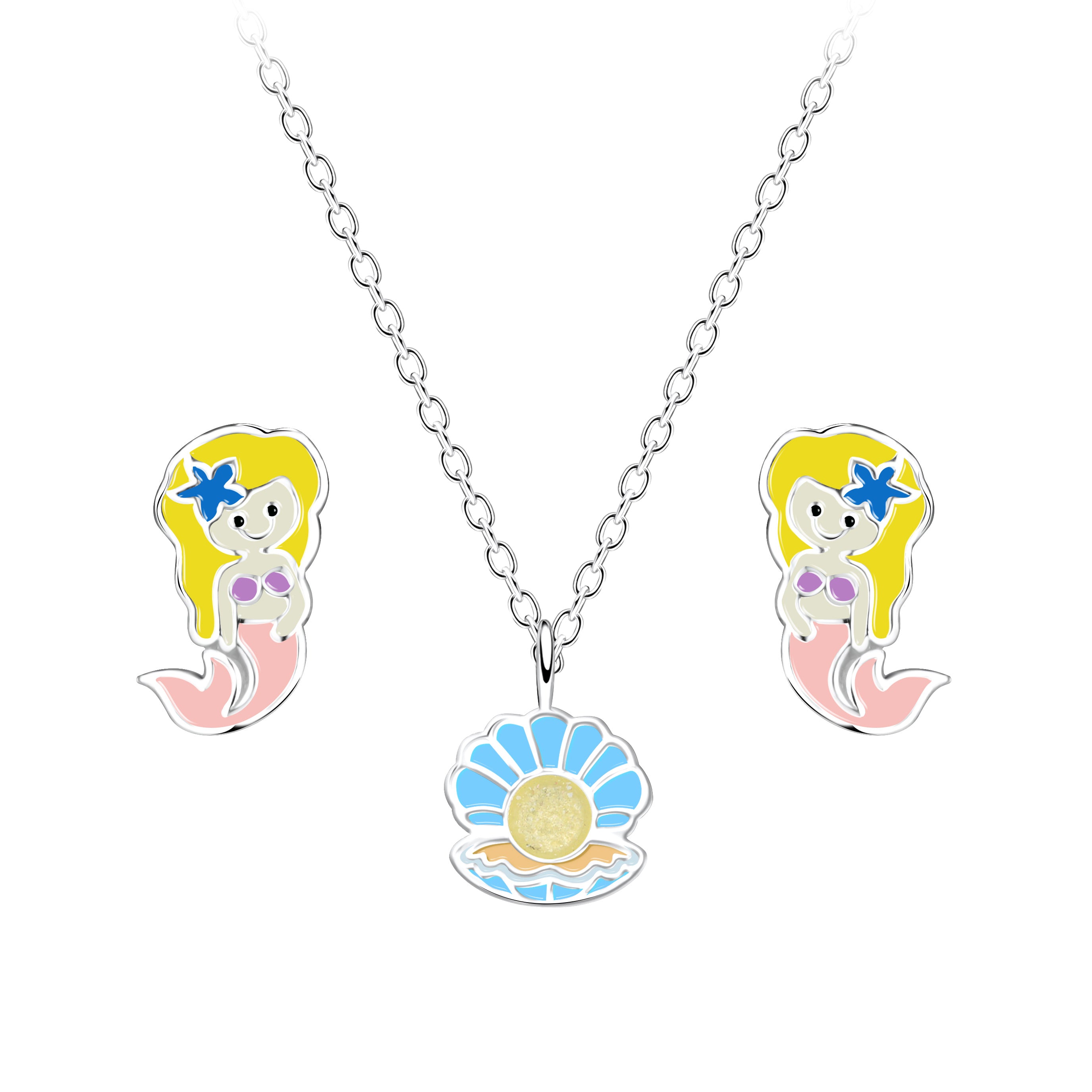 Conjunto de collar y pendientes de sirena de plata