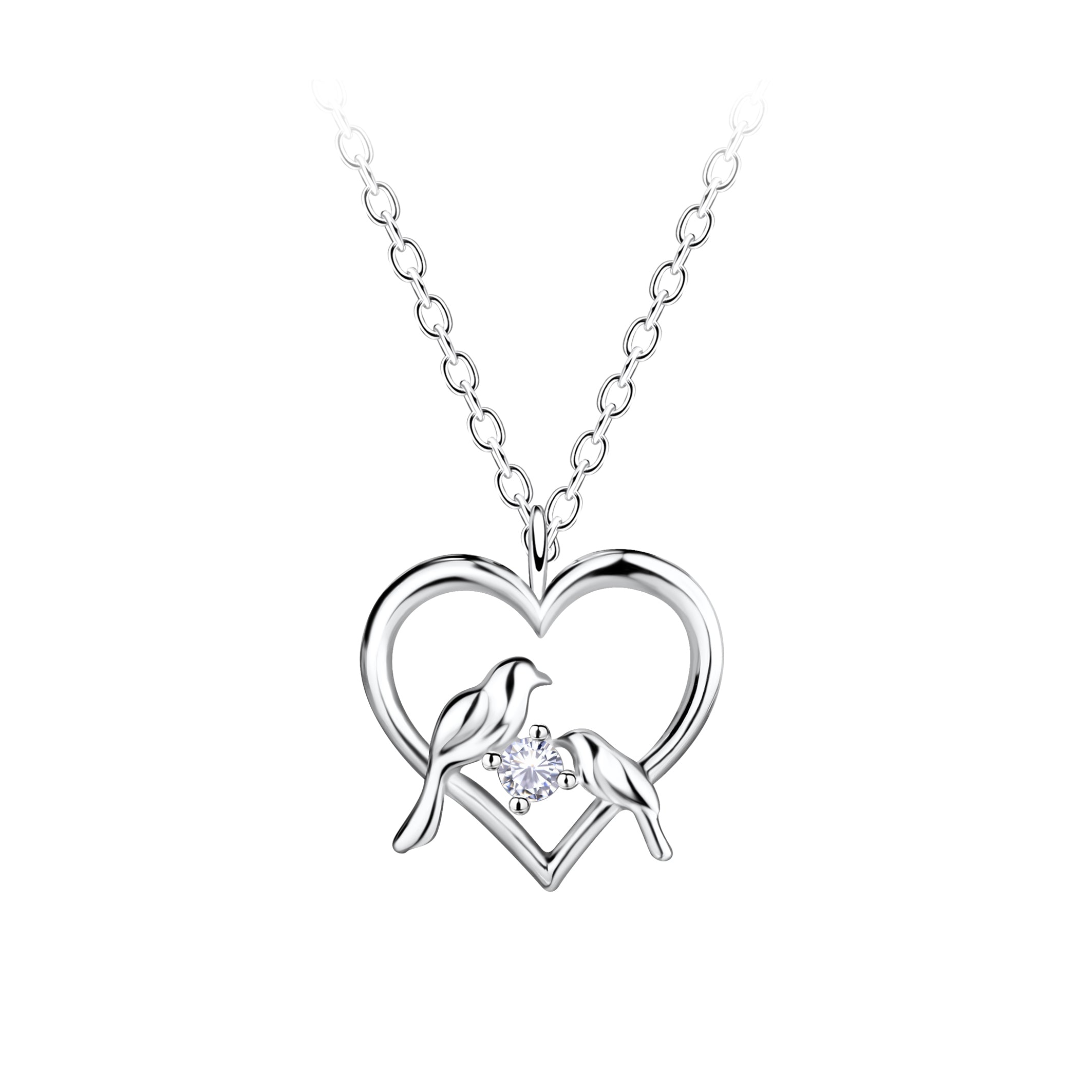 Cadena de plata, con dije aves de amor de mamá