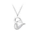 Cadena de plata, con dije corazón mamá e hijo.