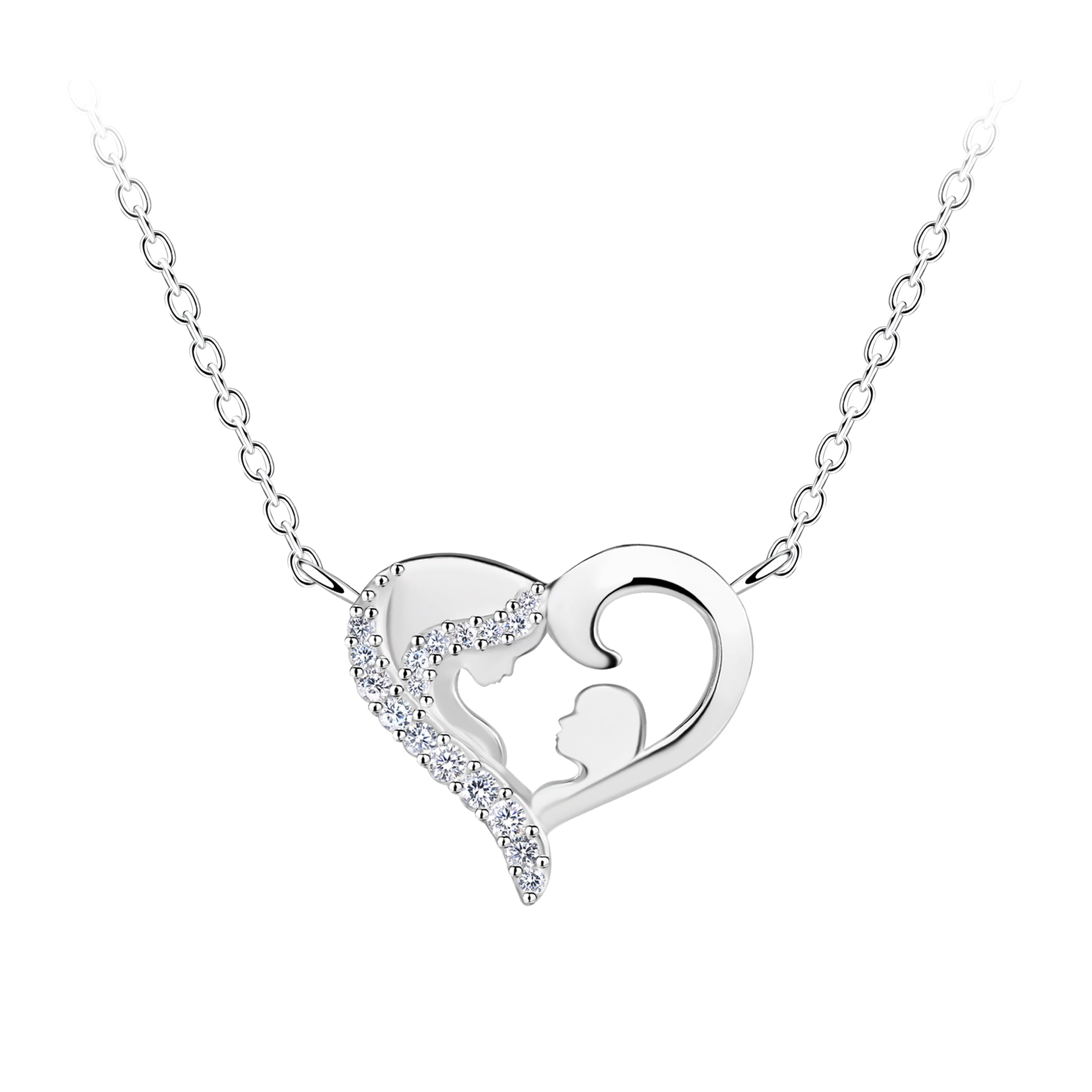 Cadena de plata con dije corazón mamá e hijo