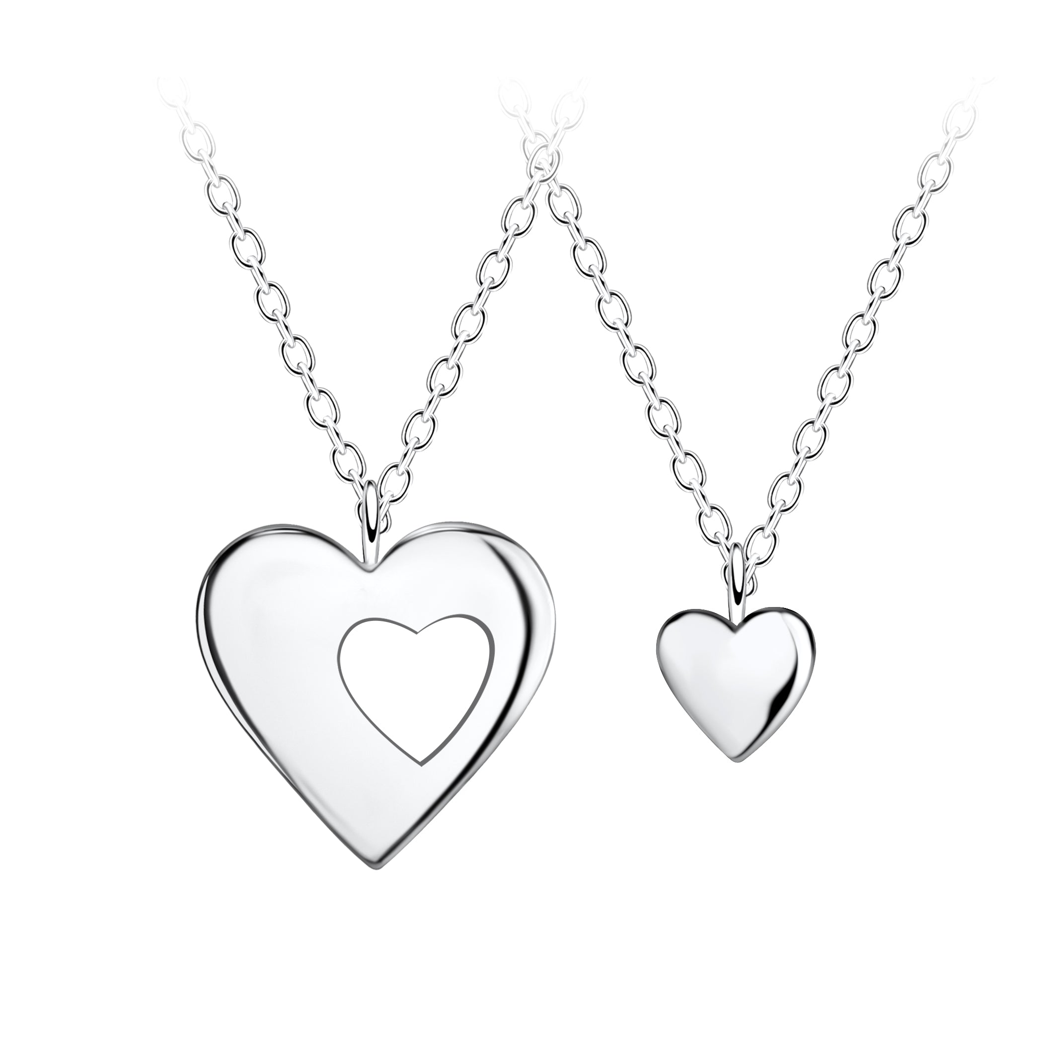 Conjunto de collar de corazones de plata