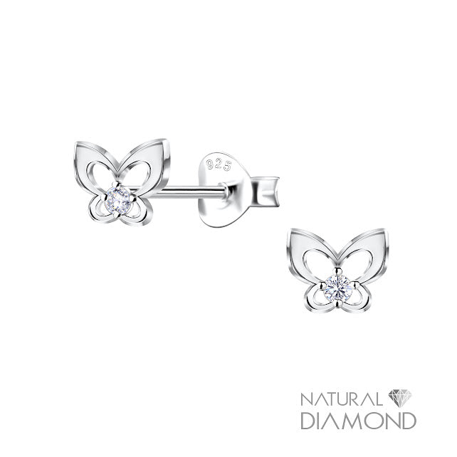 Pendientes de mariposa de plata ley 925 y diamante