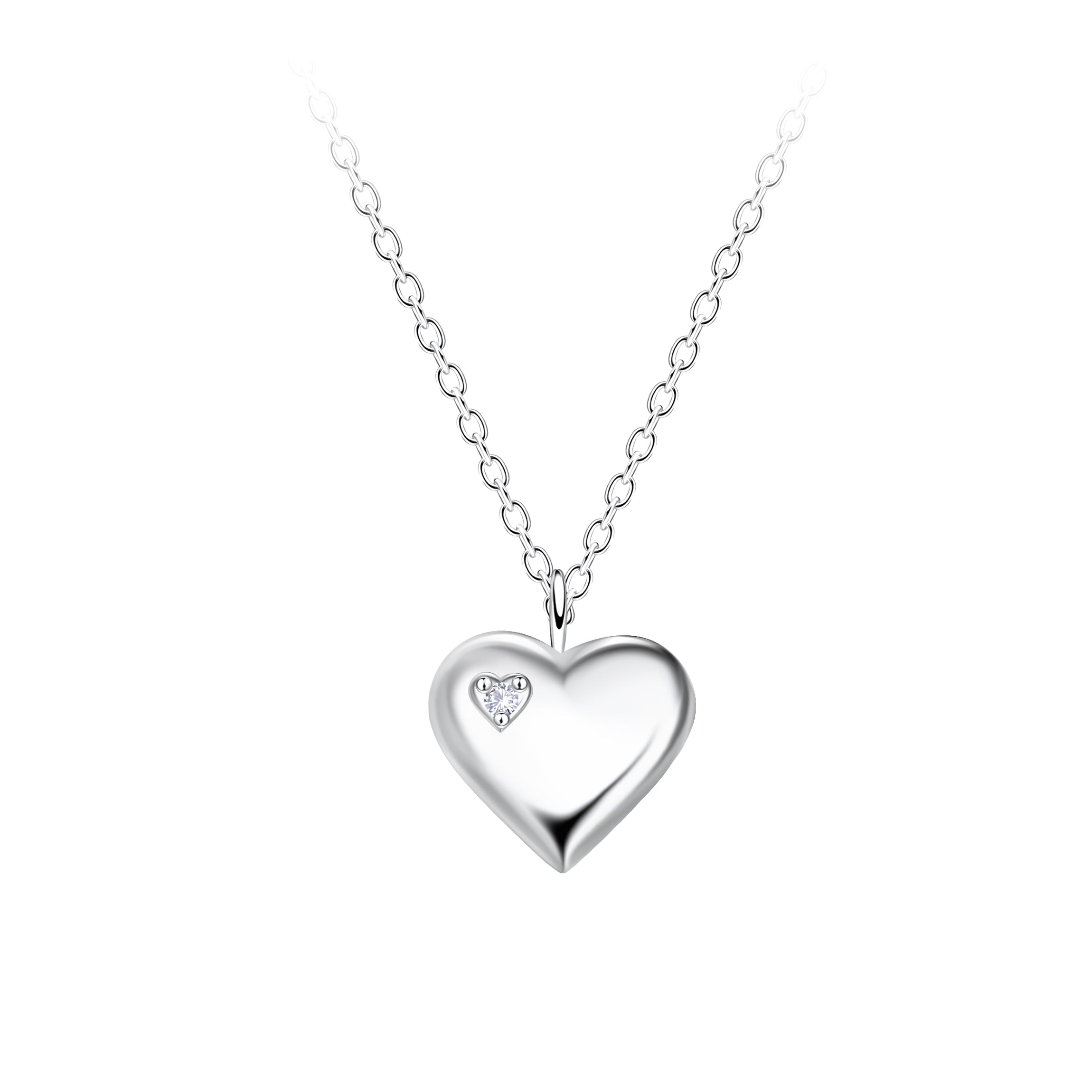 Collar de corazón de plata - Blanco