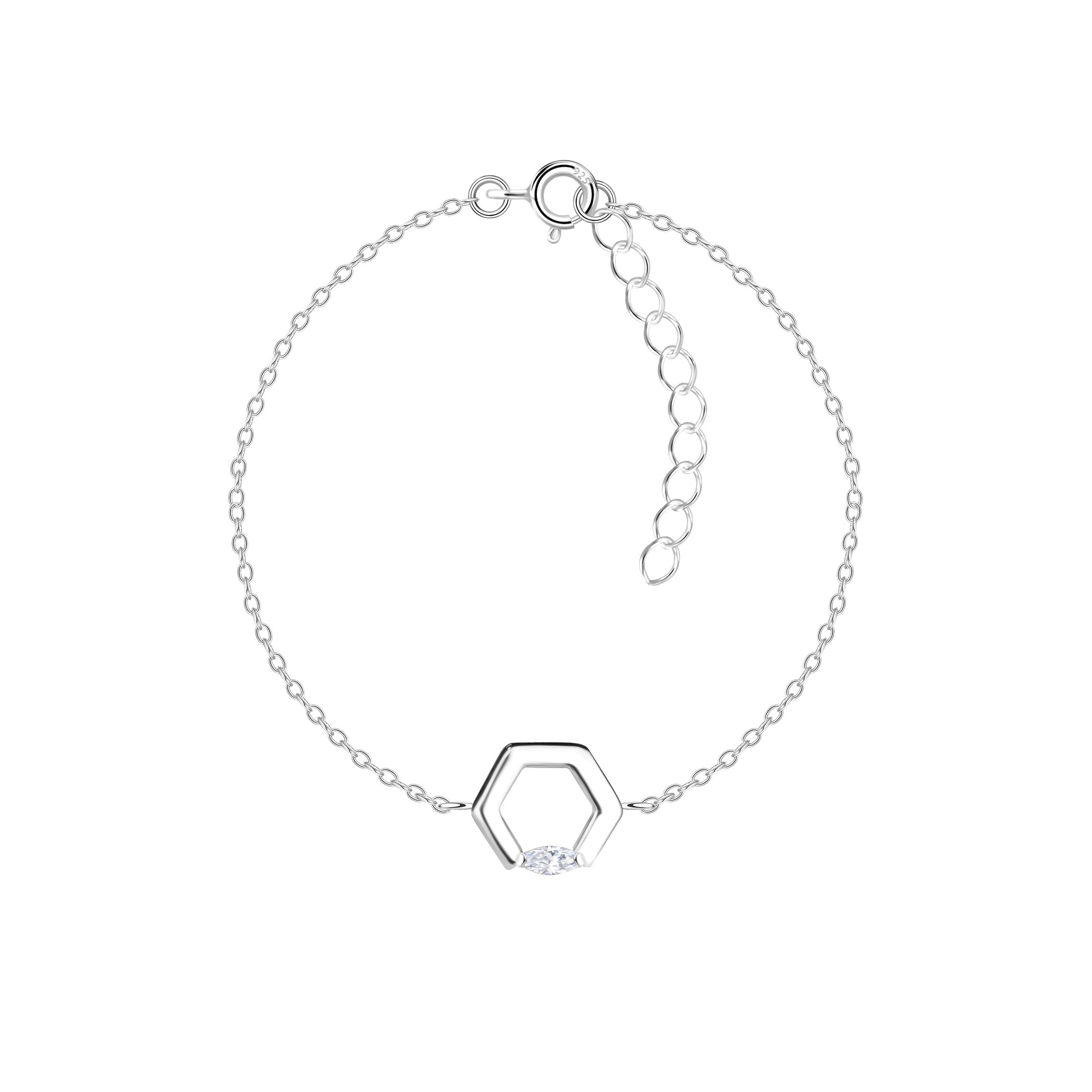 Pulsera hexagonal de plata - Blanca