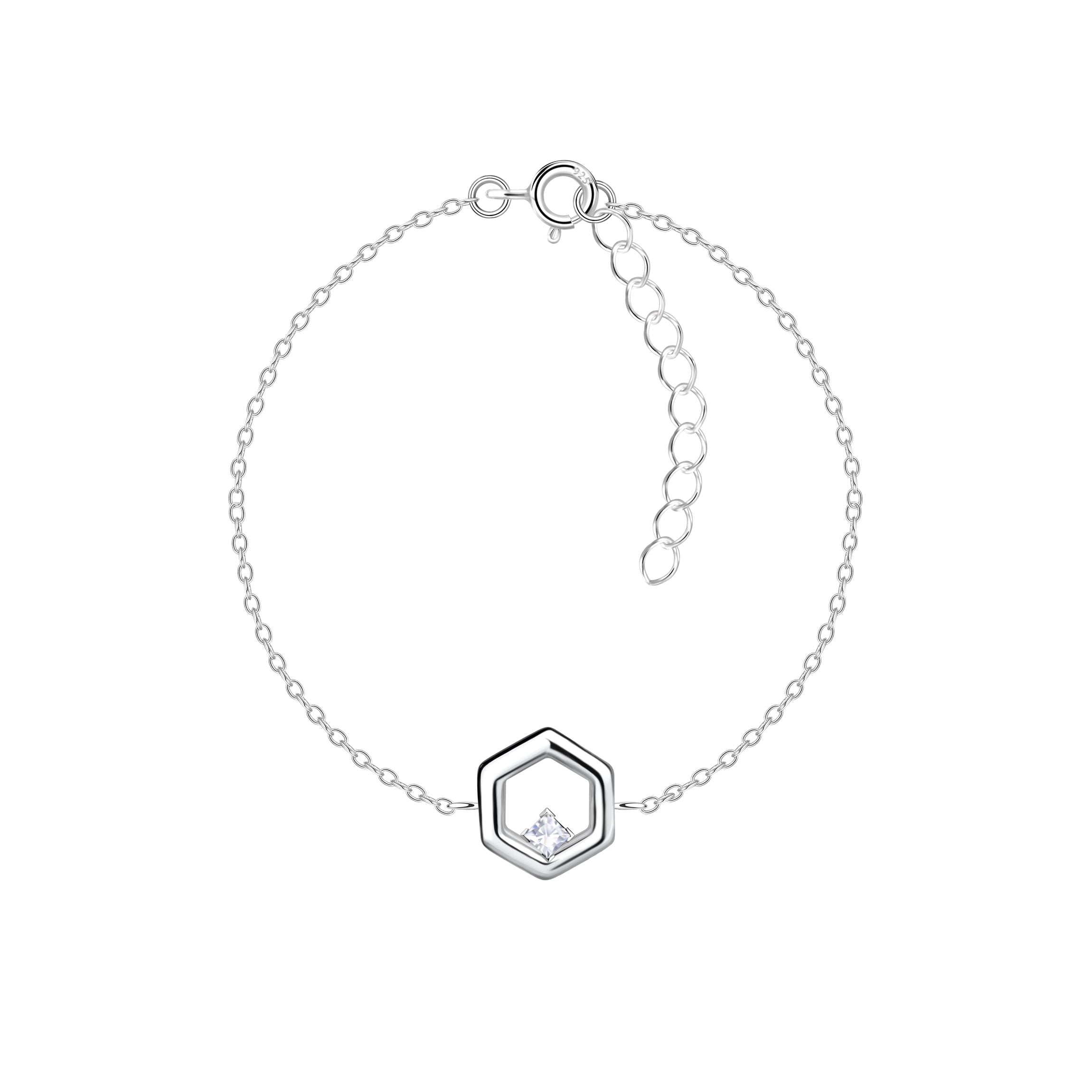 Pulsera de plata con dije hexagonal - Blanca