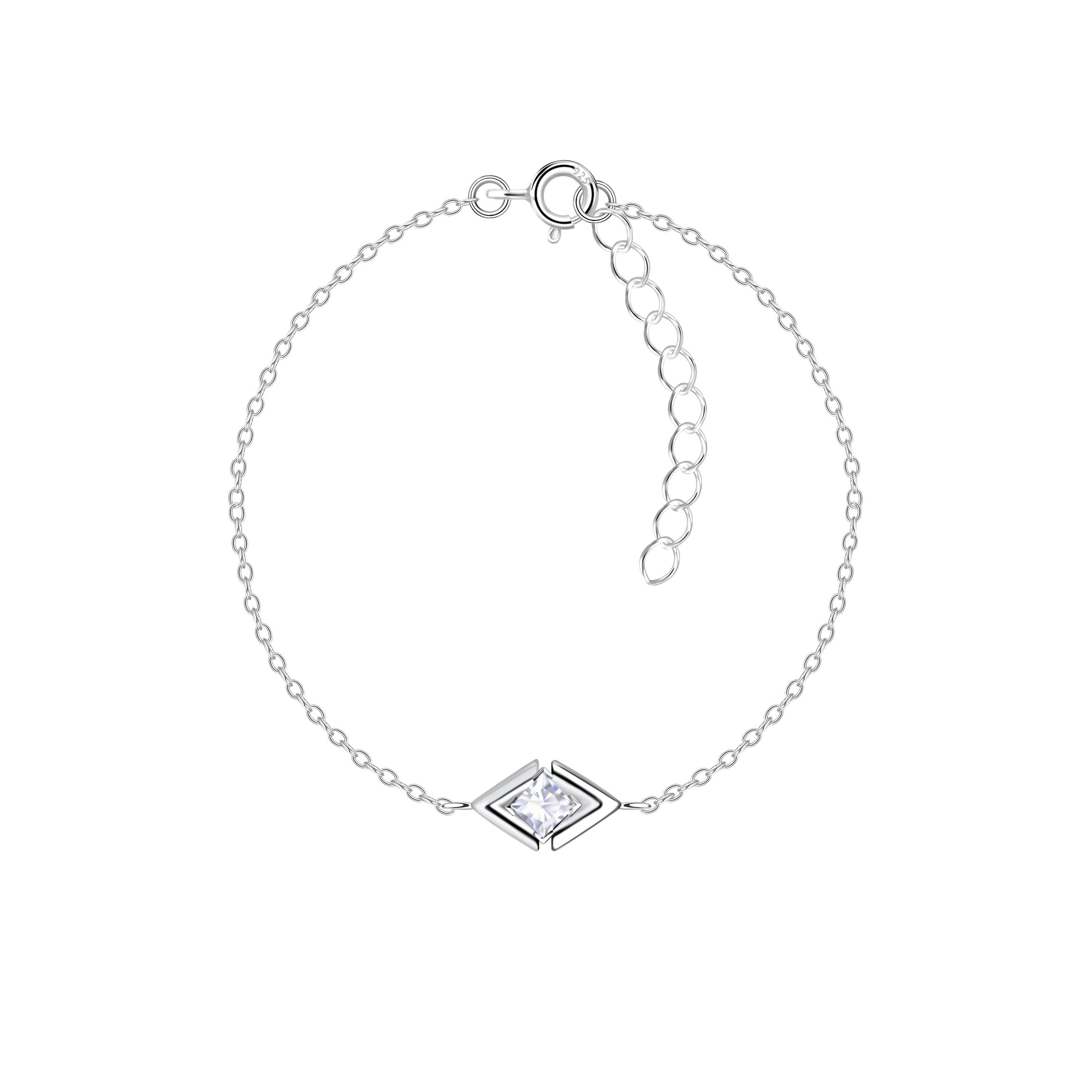 Pulsera de plata con forma de diamante - Blanca