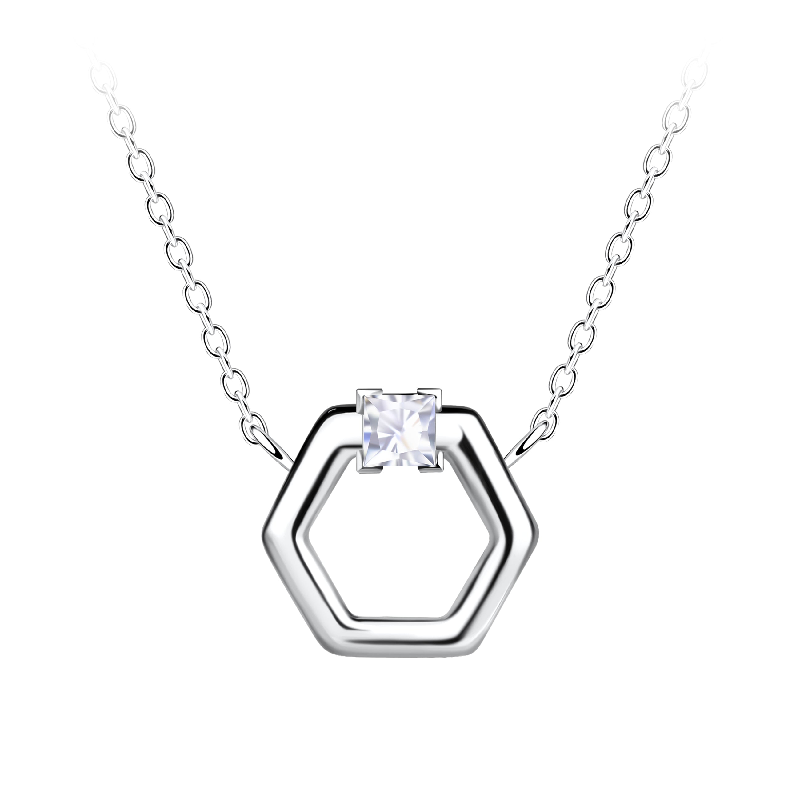 Collar hexagonal de plata - Blanco