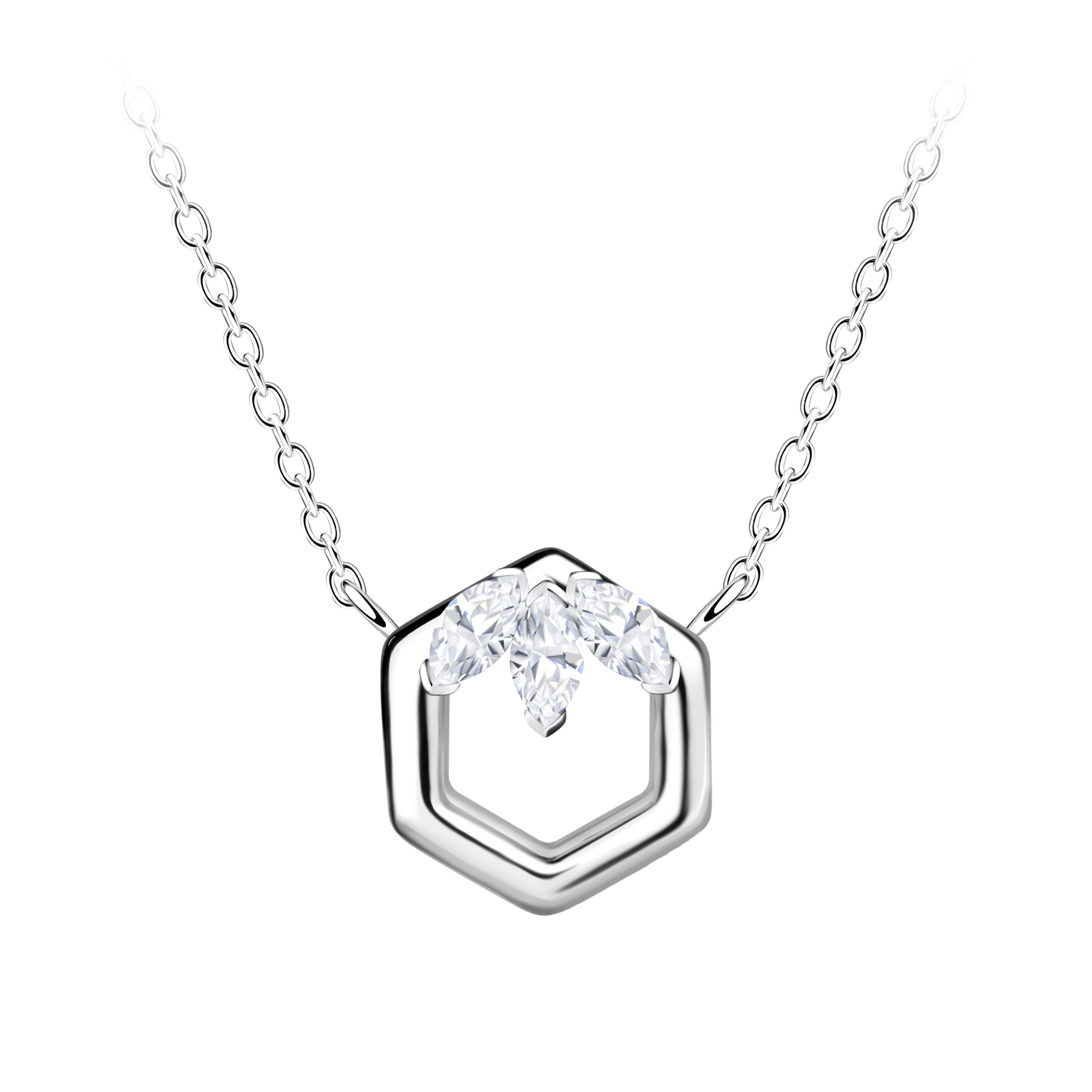 Collar hexagonal de plata - Blanco