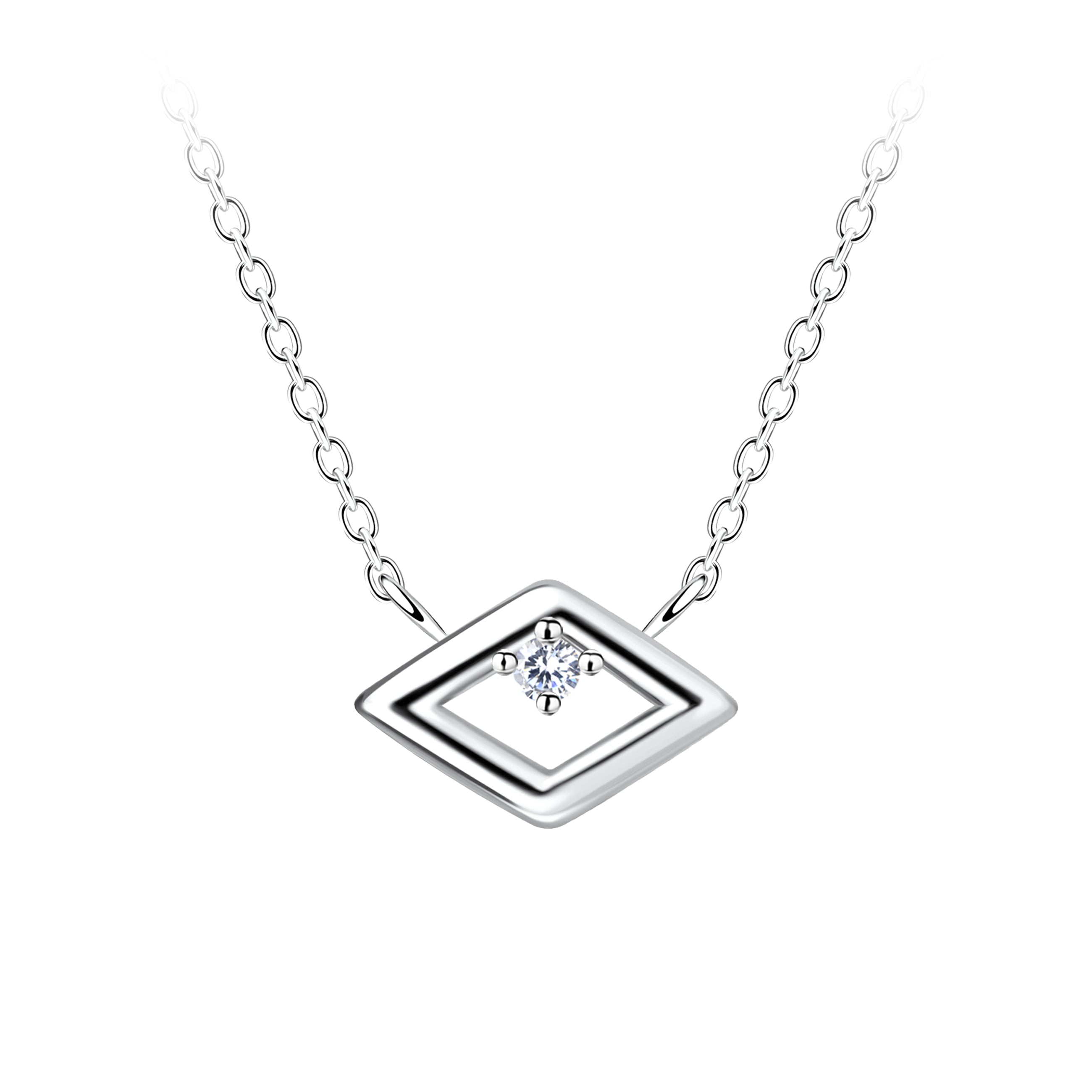 Collar de plata con forma de diamante - Blanco