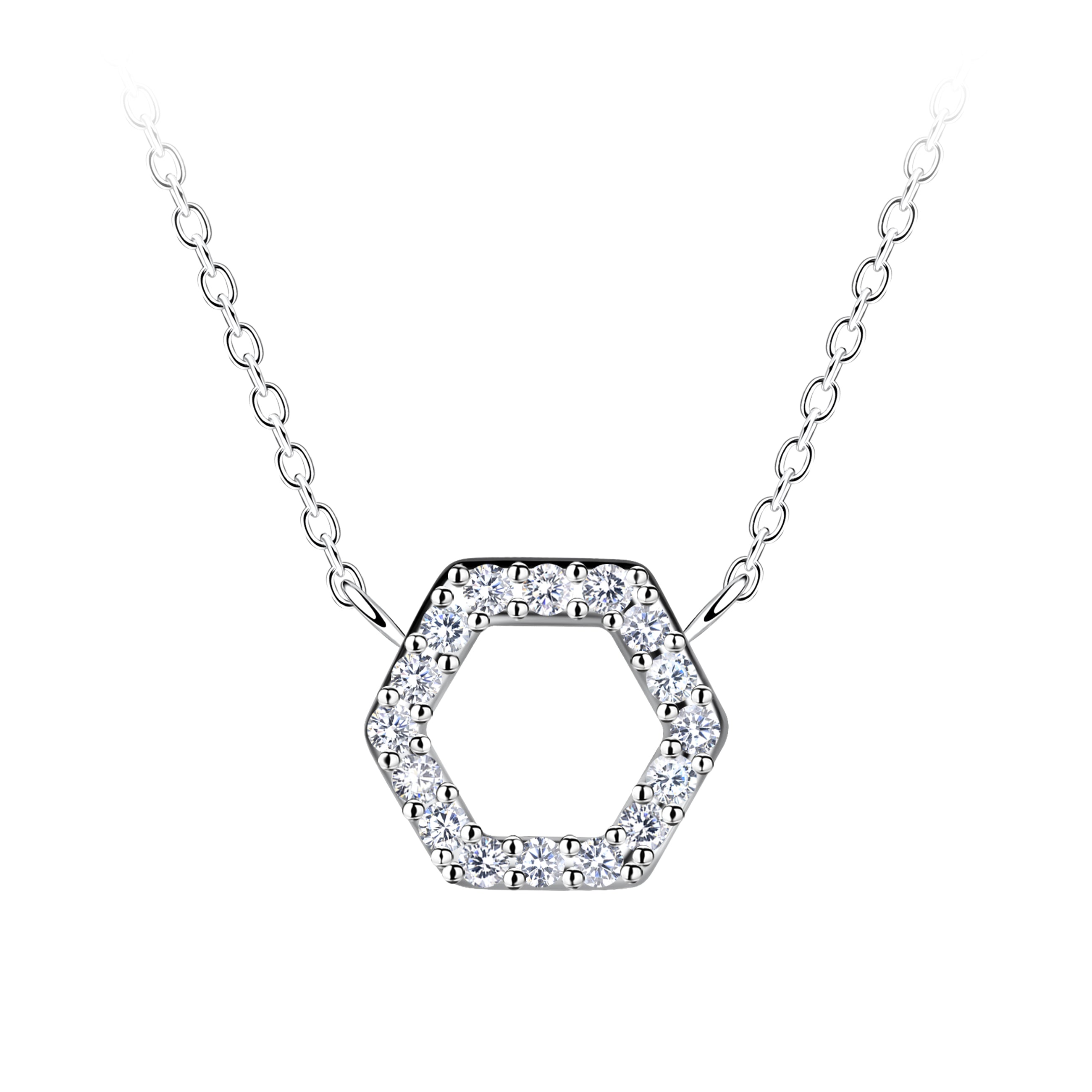 Collar hexagonal de plata - Blanco