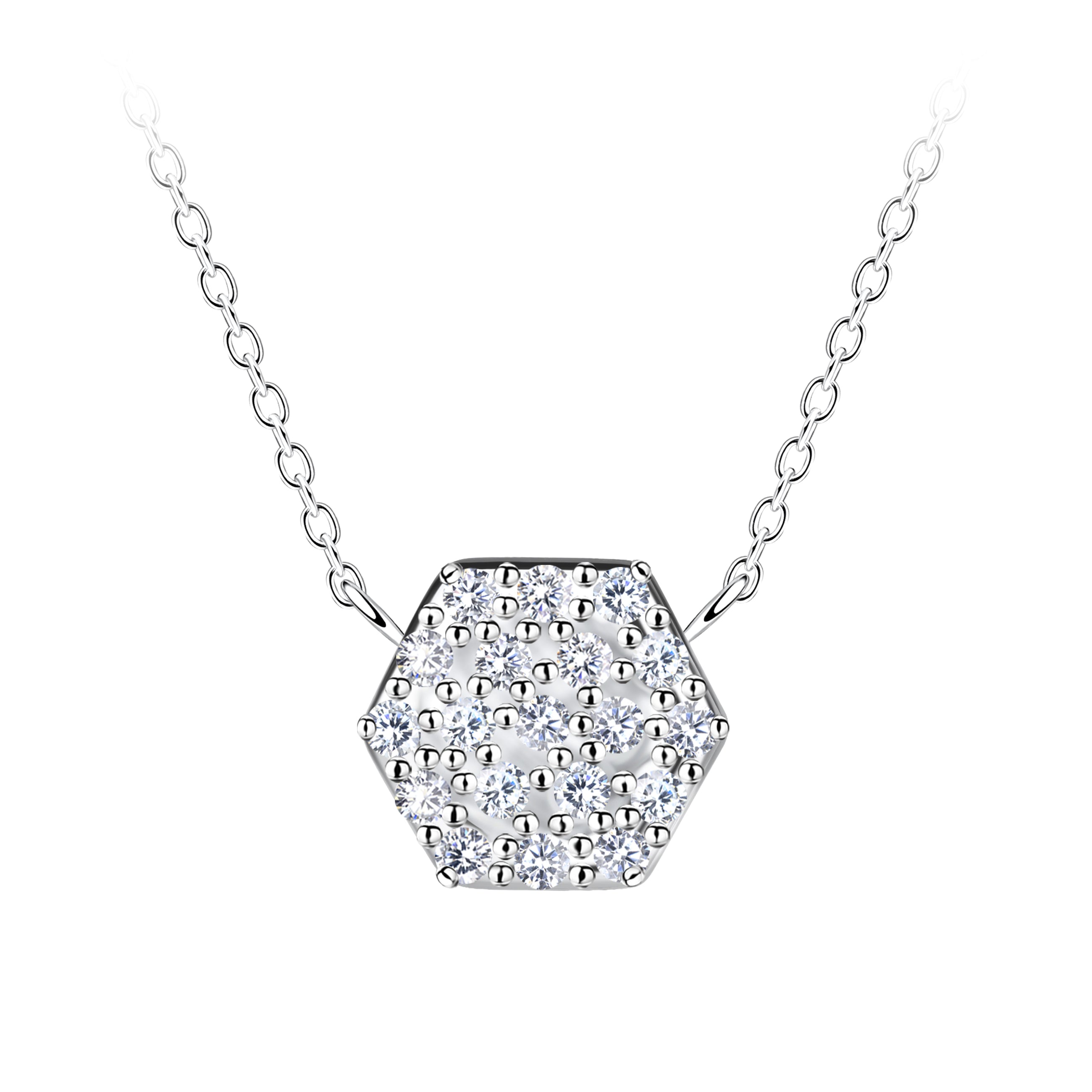 Collar hexagonal de plata - Blanco