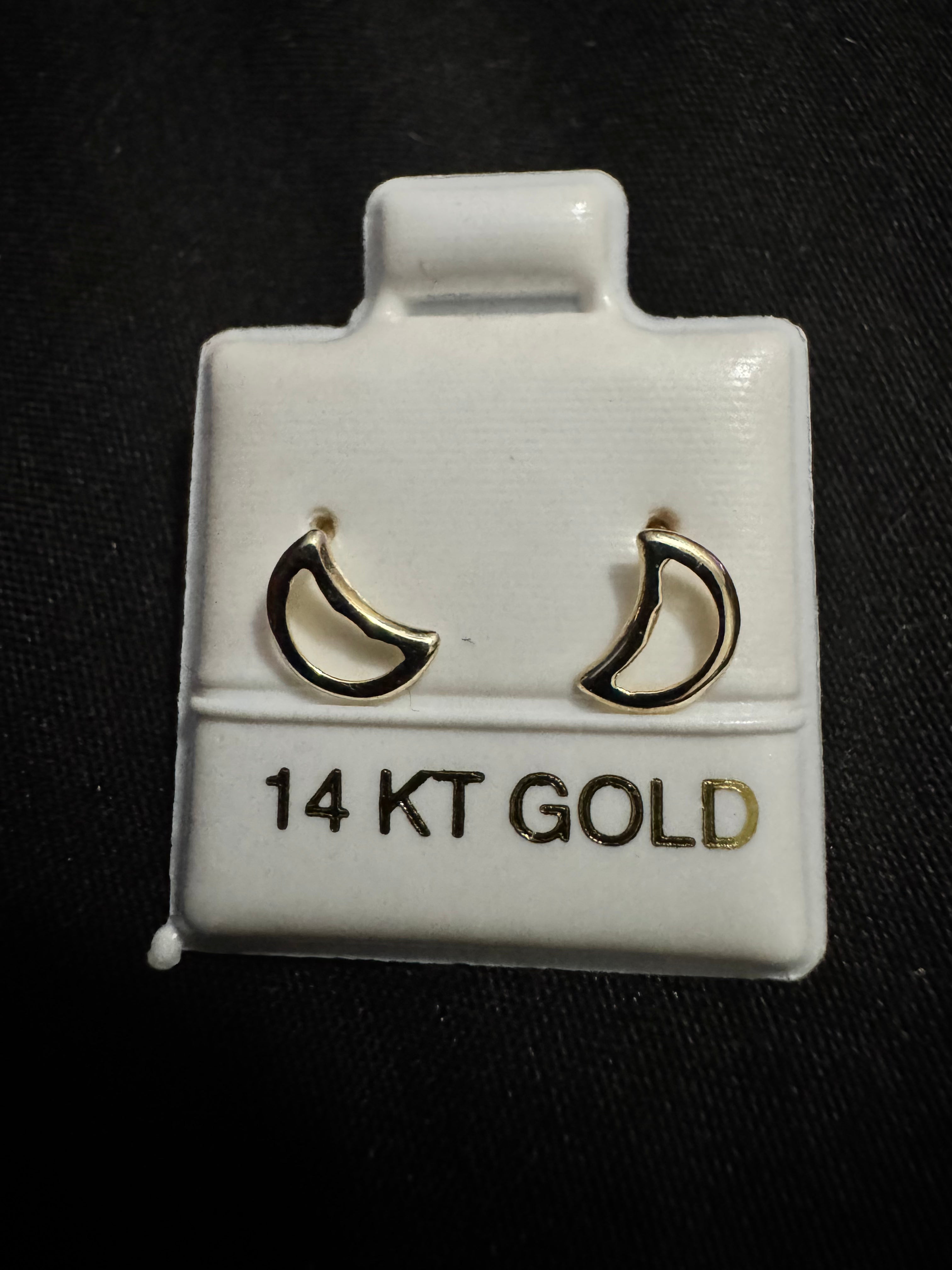 Aretes de oro 14k: Silueta de Luna Dorada