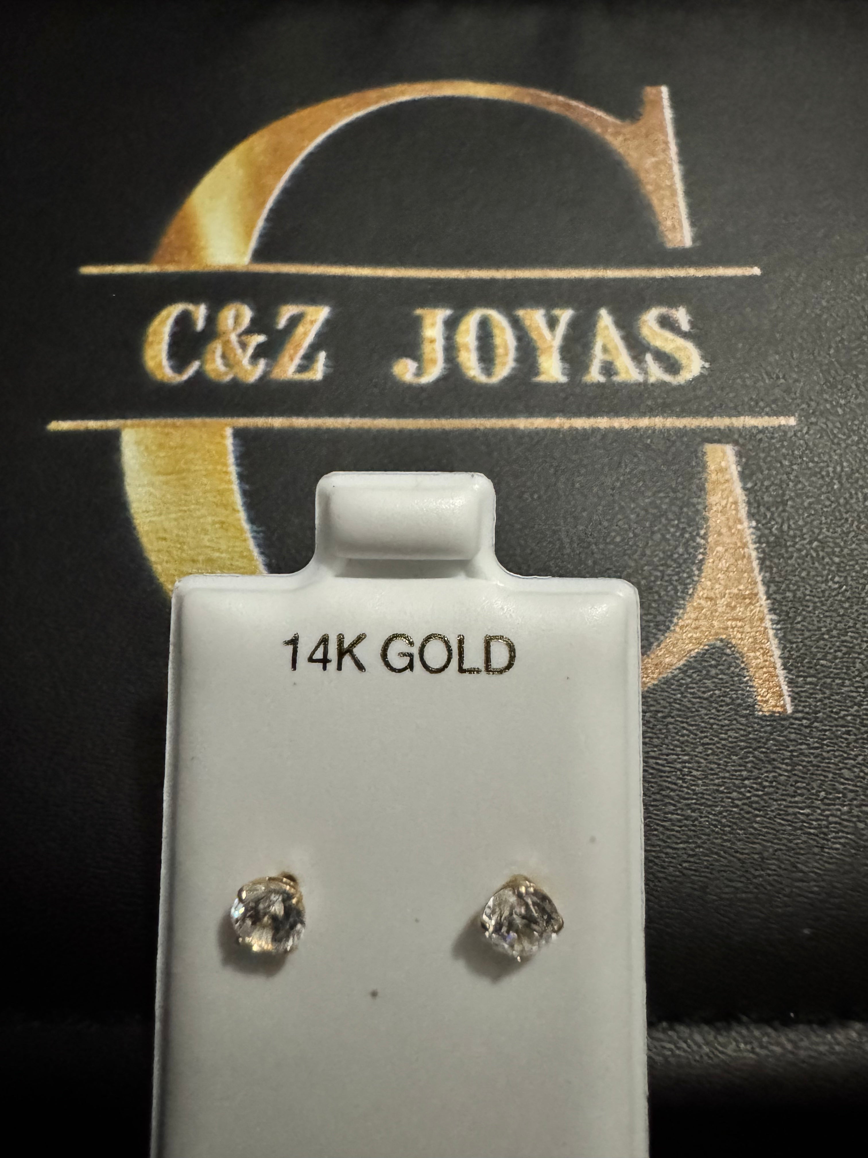 Aretes de oro 14k: Topitos zirconia blanca brillante